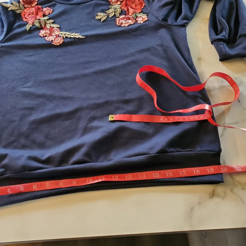Blue Floral Embroidered Sweatshirt Romwe